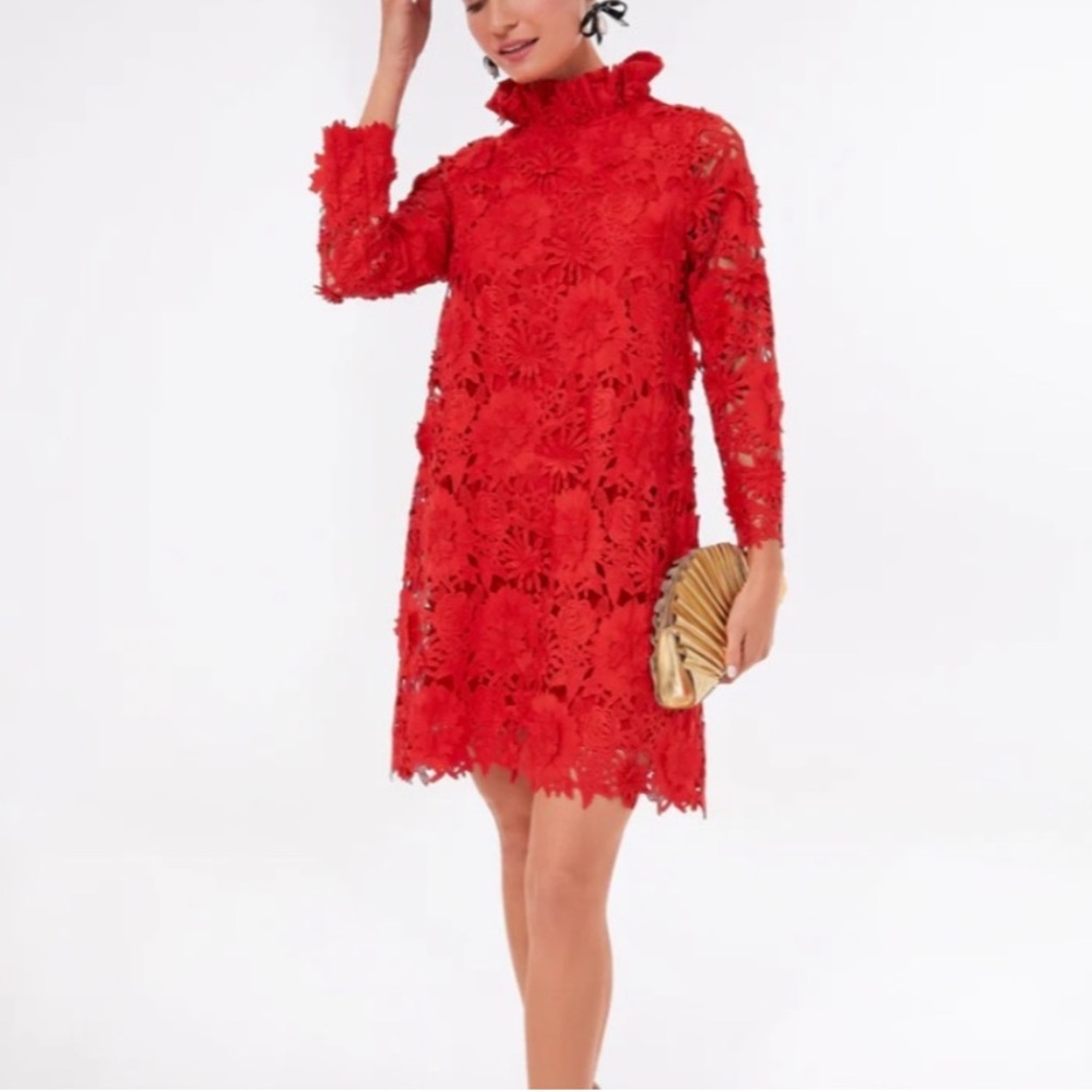 Tuckernuck Red Floral Lace Long Sleeve Dress